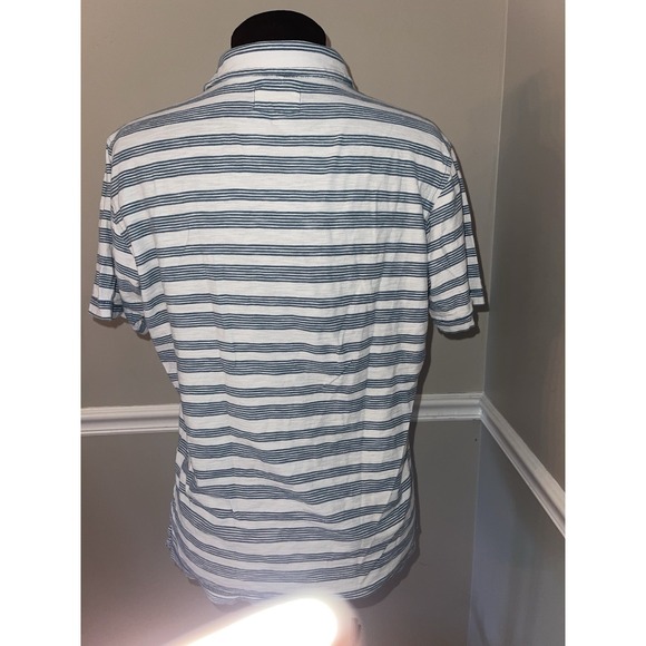 Linksoul Mens Golf Polo Shirt Striped Aqua White‎ Sz S - Picture 2 of 4